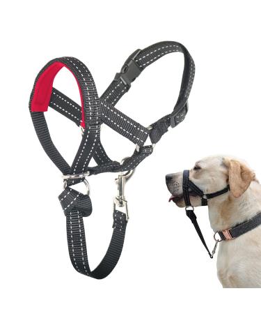 Dog straps no pulling with soft upholstery hard -wearing halter for medium -sized and large dogs including training instructions (snout: 30 - 39.9 cm) black nylon/red padding) XL black nylon red padding