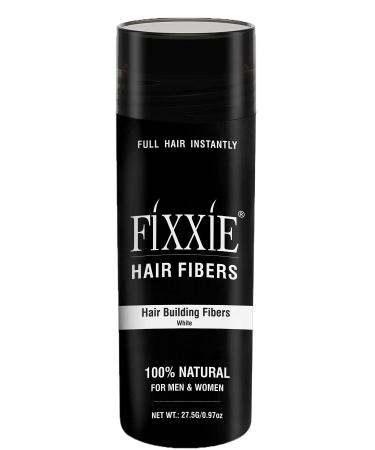 FIXXIE Hair Fibres WHITE for Thinning Hair 27.5g Bottle Hair Fibre Concealer for Hair Loss for Men and Women Naturally Thicker Looking Hair with Keratin Hair Fibers.