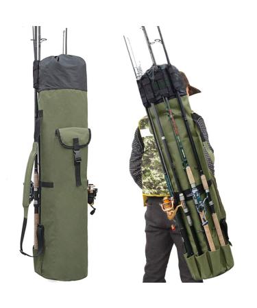 OWNERKULA Fishing Rod Bag, Waterproof Fishing Pole Case Bag with Durable Folding Oxford Fabric, Portable Fishing Rod Case Holds 5 Poles & Tackle ArmyGreen