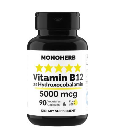 MONOHERB Hydroxo B12 Vitamin 5000mcg Hydroxocobalamin Hydroxy B12 with Omega 3