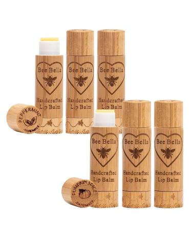 Bee Bella Lip Balm Combo Pack - Hydrating Lip Care 100% Natural Organic Beeswax with Vitamin E Handmade in USA 3 Each (Peppermint Pumpkin Spice 6 Pack)
