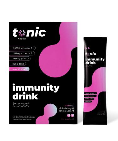 Tonic Health High Dose Immunity Supplement - Max Strength - Vitamin C Vitamin D Zinc. Plant Powered for Immune Recovery & Energy Boost - Vegan No Sugar - Elderberry & Blackcurrant (10 Count) 10 Count (Pack of 1)