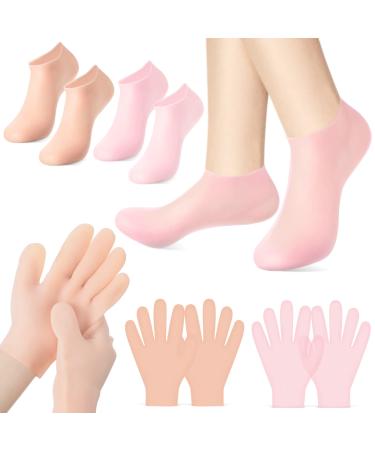 4 Pairs Moisturizing Gloves and Socks Silicone Gel Gloves Callus Remover Silicone Socks Moisturizing Silicone Gloves Spa Socks and Gloves for Dry Skin Cracked Hands and Foot  Medium