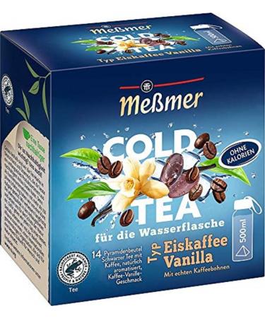 Messmer Cold Tea Eiskaffee Vanilla |For the water bottle |With real coffee beansWithout sugar |Without calories |Alternative to sugary drinks such as lemonade or juice |14 pyramid bags of iced coffee vanilla 14 pyramid bags