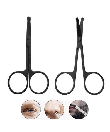 CXAFQ 2Pcs Professional Small Ear Nose Hair Scissors with Curved Safety Blades & Rounded Tip for Trimming Small Details Facial Hair Trimming Nasal Hair(Black)