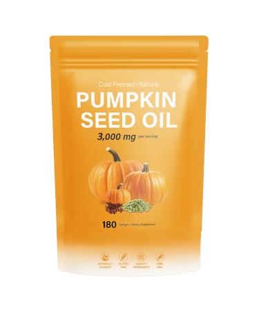 J-PRQ Pumpkin Seed Oil with Saw Palmetto- 180 Softgels - 3000mg -Cold Pressed - Pure Virgin Oil - Essential Fatty Acids & Phytosterols - Supports Hair - Urinary - Bladder & Prostate Health - Non-GMO