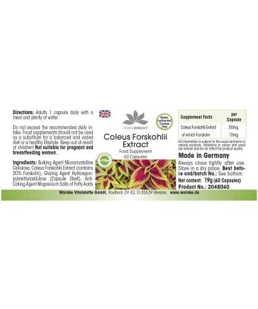 Forskolin - with 50mg of Coleus Forksholi Extract - 60 Capsules | herba direkt - Quality from German Pharmacies - Buy Online on GoSupps.com