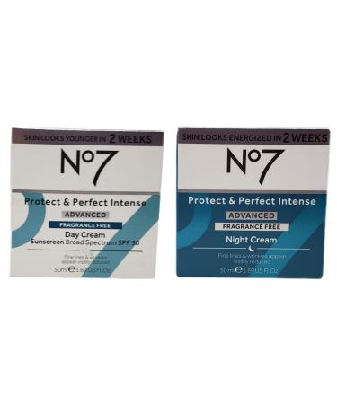No 7 Protect and Perfect Advanced Fragrance Free Face Cream - Day and Night Bundle - 1.69 fl oz Each - Fragrance Free Day and Night Cream by No 7 - SPF 30 in Day Cream