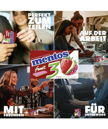 Buy Mentos Sugar-Free Chewing Gum - Fruity Fresh Strawberry Green Apple & Raspberry (12 x 33g) | International Shipping - Buy Online on GoSupps.com