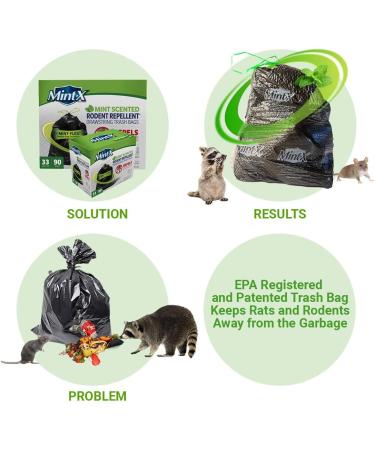 Mint-X Rodent Repellent Outdoor Home and Industrial Trash Bags with Drawstring & Mint-Flex Technology 33 Gallon 90 Count Black 90 count (Pack of 1) Trash Bags - Buy Online on GoSupps.com