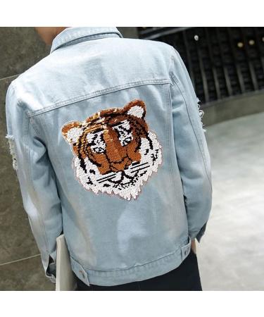 Sewing Reversible Color Changing Tiger Patch | Beast Embroidered Sequin Applique for Men and Boys Clothing - Buy Online on GoSupps.com