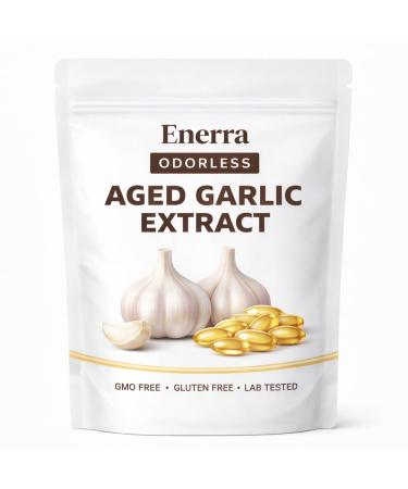 Enerra Aged Garlic Extract 300 Count 7500mg Odorless Organic Garlic Supplement for Heart & Immune Support Vegetarian Non-GMO All-Natural Softgels 2-Year Matured for Antioxidant Wellness (1pc)