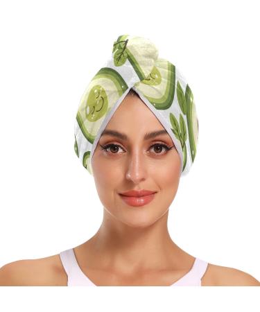 Cartoon Avocado Hair Towel 2 Pack Super Absorbent Hair Drying Towel Quick Dry Hair Turbans Head Towel with Button Twisty Wrap for Women Girls