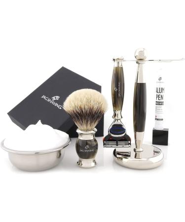 Jag Shaving Razor Set | Premium 3-Part Shaving Set with Silberspitz Brush & 5 Blades | Lee Range - Elevate Your Shave Experience - Buy Online on GoSupps.com