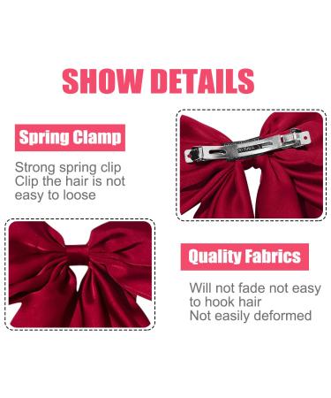 Silky Satin Jumbo Bow Clip with Tails in Red - Hair Barrette for Women and Girls - Buy Online on GoSupps.com
