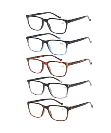 5 Pack Reading Glasses Men Women Spring Hinges Comfortable Glasses for Reading (5 Mix, 2.0) 5 Mix 2.0 x