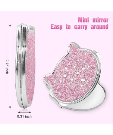 LucyPhy 2 Pcs Pocket Small Compact Mirror - Cute Kawaii Cat Design - Double Sided 2X 1X Magnifying Makeup Mirror for Women, Girls, Kids - Pink+Silver - Buy Online on GoSupps.com