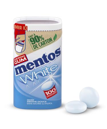 MENTOS Mentos - Chewing Gum Mentos White Sweet Mint - Sugar-free Whitening Gum - Fresh Breath - Bright Smile - Cardboard Box of 100 Sugars - 150g
