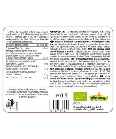 Pfanner Bio Carrot Juice 500ml - Organic Fresh Taste with Honey | 6-Pack | International Shipping Available - Buy Online on GoSupps.com