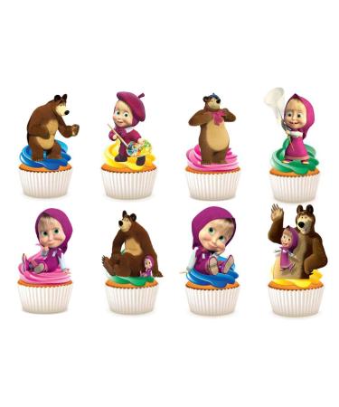 30 x cake and baked goods decorations made of edible paper with the motif Masha and the Bear