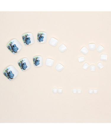 24Pcs French Square Butterfly False Toenails Glossy White Press on Toenails Stick on Toenails Short Acrylic Full Cover Artificial Summer Fake Toenails for Women and Girls Daily Decorations Butterfly Toenails - Buy Online on GoSupps.com