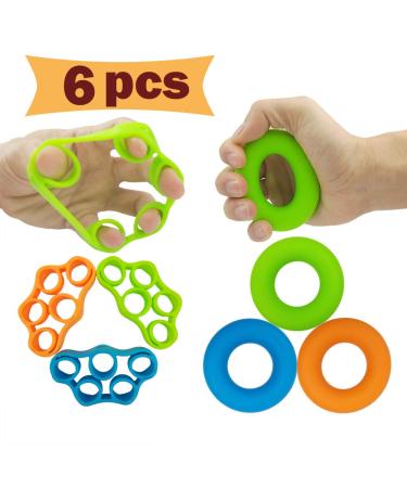Hand Grip Strengthener, Finger Exerciser, Grip Strength Trainer (6 PCS) NEW MATERIAL Forearm grip workout, Finger Stretcher, Relieve Wrist & Thumb Pain, Carpal tunnel, Great for Rock Climbing and More