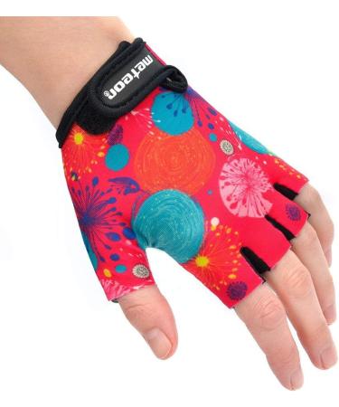 Buy Meteor Kids Bike Gloves - Pink Abstract Gel BMX Gloves for Boys & Girls - Sizes XS (6-6.5cm) - Perfect for Cycling & Scootering - Buy Online on GoSupps.com