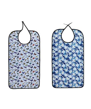 Tesslove adults Libbar Washable Natural Waterproof Eldly Libbon Adults Eat Meal Libe Clothing Protector Butterfly+Bflower