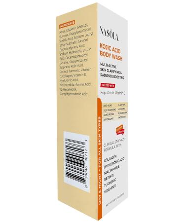 Nasola Kojic Acid Body Wash Turmeric & Vitamin C Brightening Cleanser Moisturizing Exfoliating Shower Gel for Women & Men 11.8 fl oz - Buy Online on GoSupps.com