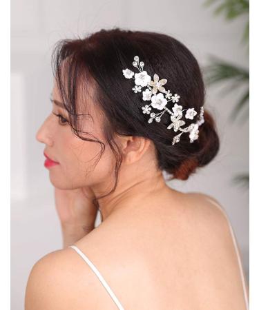 Deniferymakeup Silver Bridal Hair Piece Pearl Hair Vine Wedding Floral Hair Piece Women Leaf and Flower Headband Rhinestones Wedding Hair Accessories - Buy Online on GoSupps.com