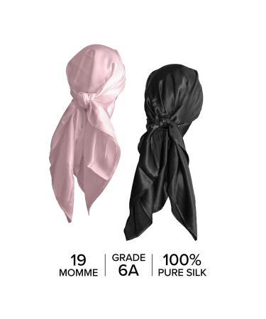 Mulberry Park Pure 19 Momme Silk Head Scarf Bandana - Prevent Frizz, Maintain Hairstyle, and Support Hair Regrowth - 36 Inch Square Black - Buy Online on GoSupps.com