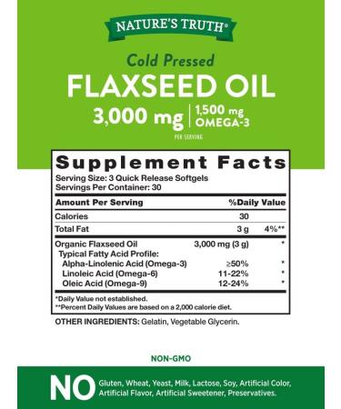 Nature's Truth Flaxseed Oil Capsules | 90 Softgels - Cold Pressed, Non-GMO & Gluten Free - Buy Online on GoSupps.com