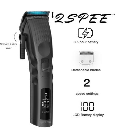 Supreme Trimmer 2Speed Hair Clipper | Cordless Professional Barber | 3.5 Hour Battery Removable Blades Easy Color Coded Combs - STC922 Black - Buy Online on GoSupps.com