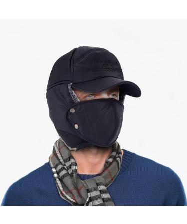 Men's Thermal Trapper Hat with Faux Fur Lining and Removable Mask - Black - Buy Online on GoSupps.com
