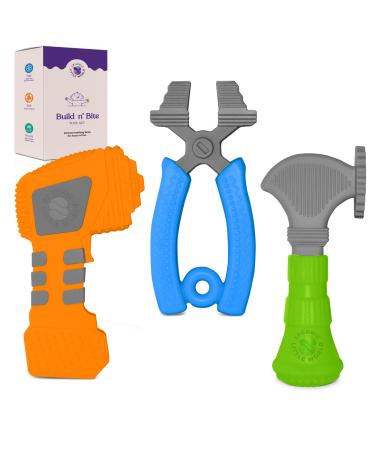 Sperric Teething Toys for Babies 0-6 Months   Silicone Teething Toys - Kids Tools Set for Boys and Girls with Hammer  Pliers  Drill   Double-Sided Texture for Gum Soothing   3pcs Green/Orange/Blue