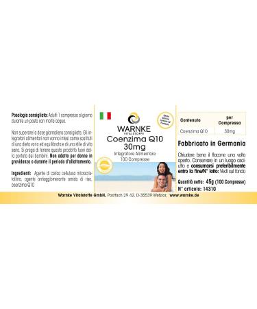 Coenzyme Q10 30mg - Vegan CoQ10 Tablets - 100 Tablets | Premium German Quality - Warnke Vitalstoffe - Buy Online on GoSupps.com