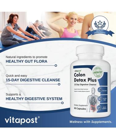 VitaPost Colon Detox Plus: 15 Day Course with Psyllium Husk, Aloe Vera & Buckthorn - 60 Capsules - Buy Online on GoSupps.com