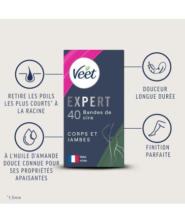 Veet Expert 40 Strips of Cold Wax for Body and Legs for Dry Skin - Perfect Finish - Long-Lasting Hair Removal - Buy Online on GoSupps.com