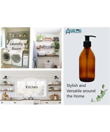 Avalon Amber Glass Bottles 250ml 8oz Soap Dispenser with Black Pumps (BPA-Free) Lotion Pump/Soap Dispensers Reusable Refillable Eco Friendly Sustainable Living/Gift - Pack of 2 - Buy Online on GoSupps.com