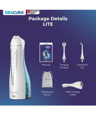 ORACURA Cordless Water Dental Flosser - Portable Electric Teeth Cleaner with 2 Jet Tips 4 Modes & 200ml Tank - IPX7 Waterproof - Perfect for Travel - White - Buy Online on GoSupps.com