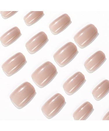 24PCS Nude Pink French Short False Nails with Nail Glue - Fashionable Stick on Nails for Women - Artificial Acrylic Fake Nails for Nail Art - Buy Online on GoSupps.com