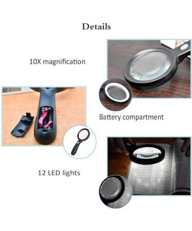 Handheld Magnifying with Light 40X Illuminated Magnifier 12 LED Lights Compatible with Child Elderly Seniors Reading Black Good Times - Buy Online on GoSupps.com