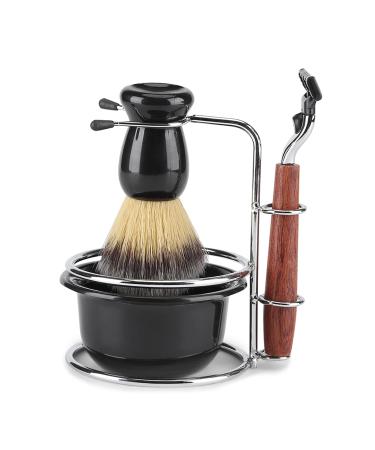 4-Piece Stainless Steel Shaving Set | Manual Razor Stand Brush & Bowl | Premium Grooming Kit for Men - Buy Online on GoSupps.com