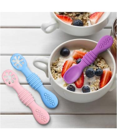 Vicloon Baby Fork and Spoon 4Pcs Set - Silicone Self Feeding Utensil for Infant Toddler - Easy Grip Soft Spoon Toddler Cutlery Kit - First Led Training Weaning - Blue/Pink/Purple/Green - Buy Online on GoSupps.com