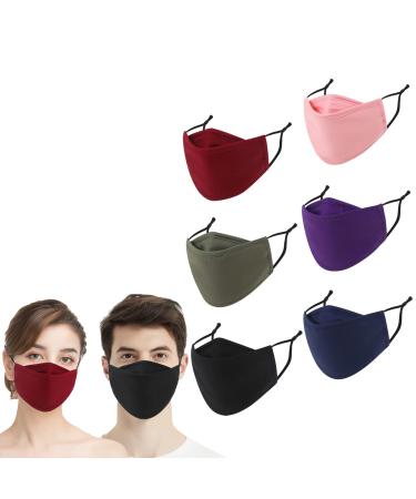 6PCS Face Mask Reusable, Breathable Washable & Cloth Face Mask 4 Layer 4D Adults Face Mask with Nose Wire, Cotton Adjustable Face Mask for Women Men Multicolor-6pcs-b