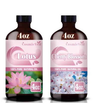 Lotus Essential Oil and Cherry Blossom Essential Oil 4 Fl Oz (120Ml) Fragrance Oil for Aroma Diffuser Humidifier Home Fragrance Spa Cleaning Body Care Massage Yoga DIY Candle