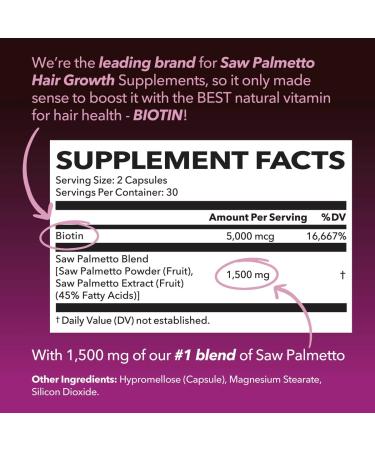 Saw Palmetto DHT Blocker for Women with Biotin Vitamins | Hair Growth & Skin Support | Vegan 60 Count - Buy Online on GoSupps.com
