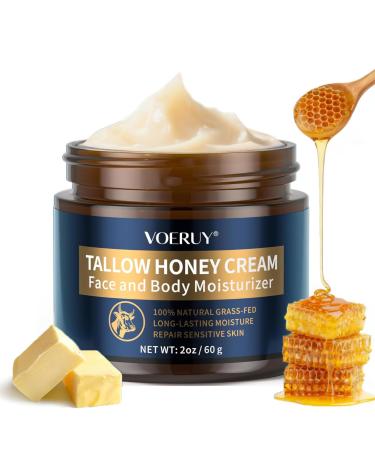 Cr me de b uf Tallow - Soin de la peau - 100 % de suif de b uf nourri l'herbe - Cr me hydratante au miel naturel - Hydratant en profondeur pour le visage et le corps - 60 g