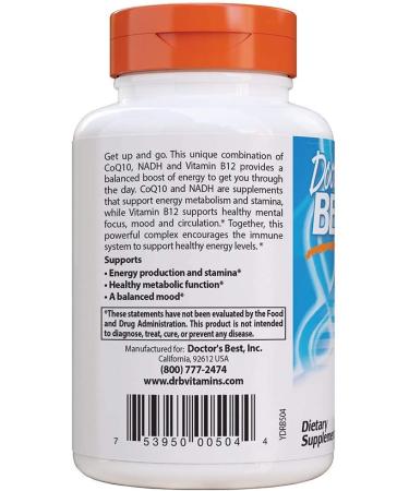 Doctor's Best Energy+ CoQ10 NADH & B12 - 60 Veggie Caps for Enhanced Energy & Health - Buy Online on GoSupps.com