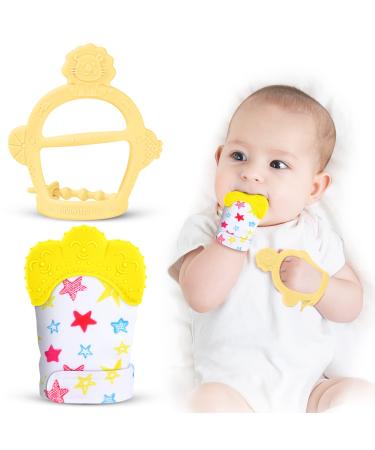 Vicloon baby bite gloves with bite ring toy soft bite ring baby bpa free soothe wound gums gloves pub for 0-6 months baby yellow gloves+bass ring - Buy Online on GoSupps.com